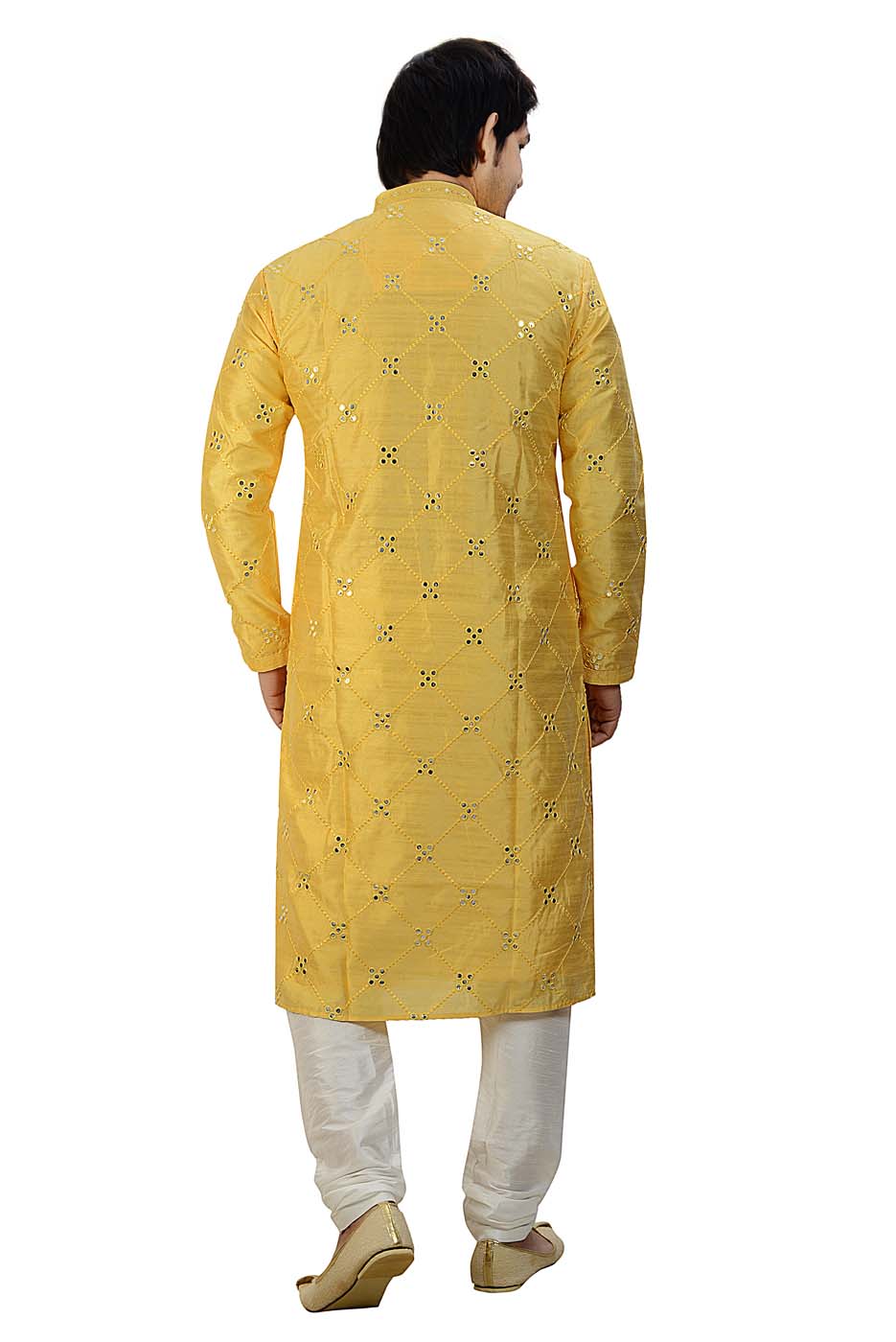Soft Silk Kurta Suit With Mirror Work All Over- Yellow