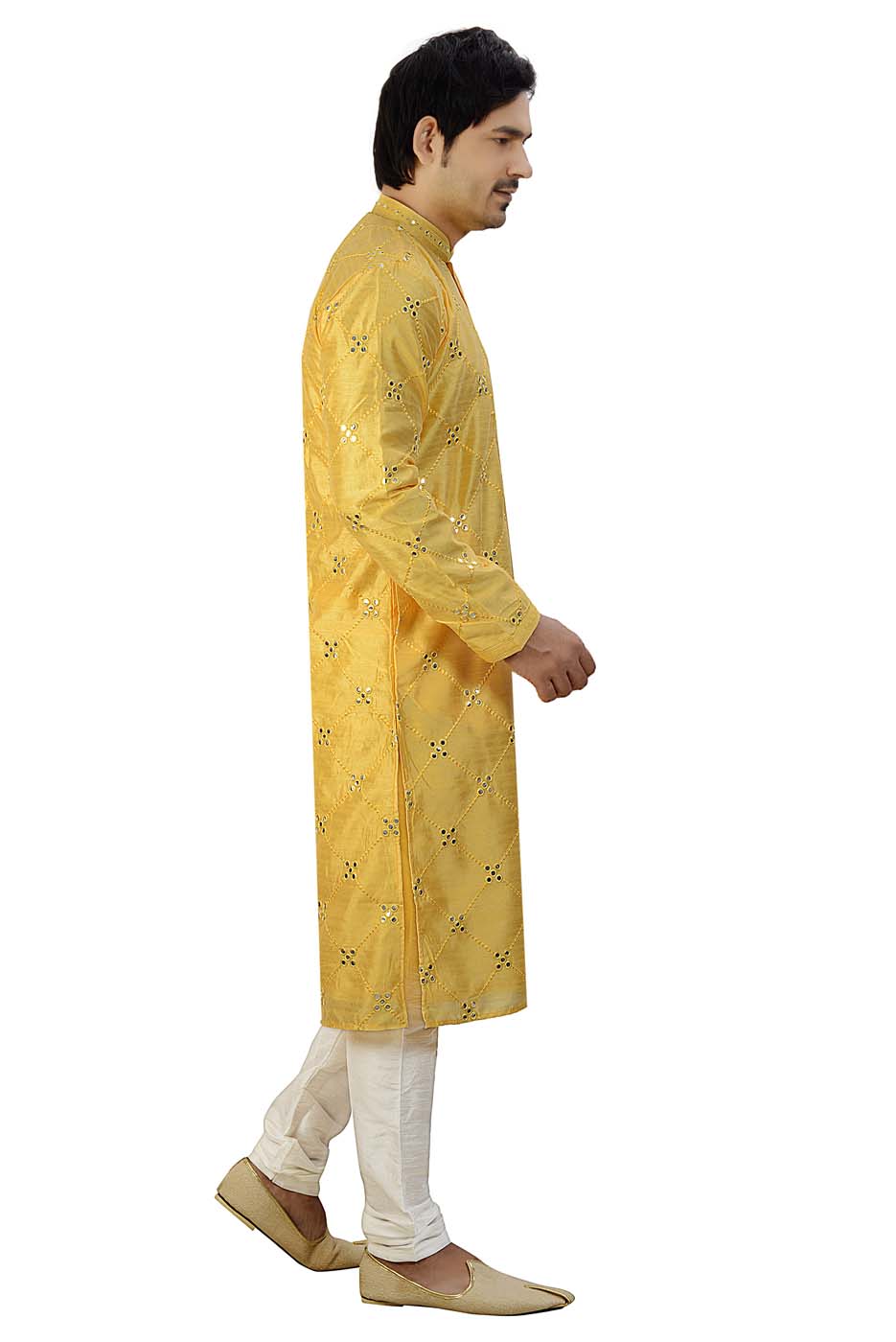 Soft Silk Kurta Suit With Mirror Work All Over- Yellow