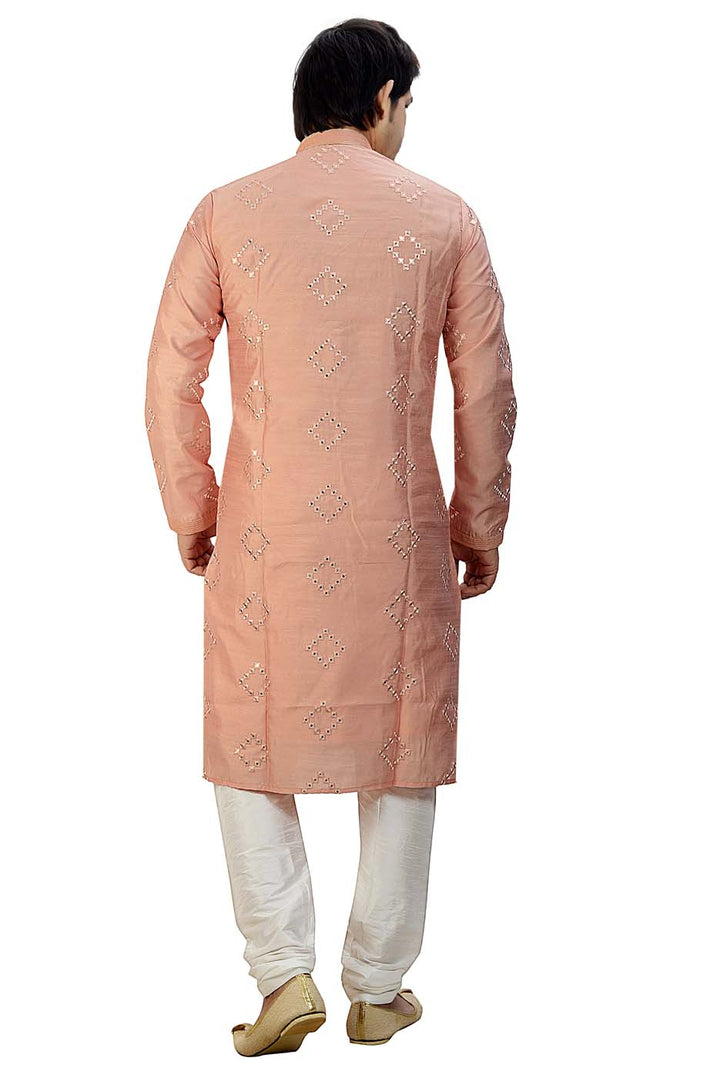 Light Peach Soft Silk Kurta Suit With Mirror Work All Over