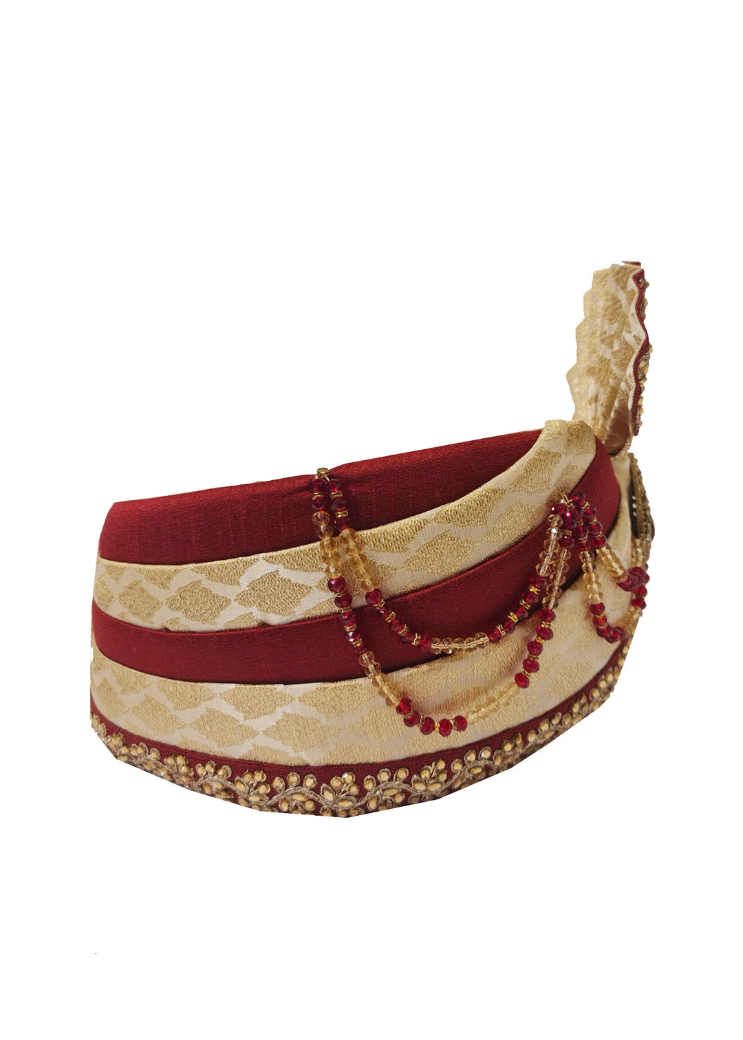 Cream Brocade with Maroon Rawsilk Mens Safa