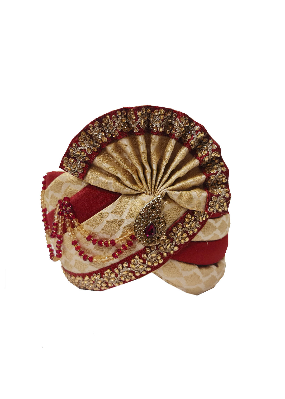 Cream Brocade with Maroon Rawsilk Mens Safa