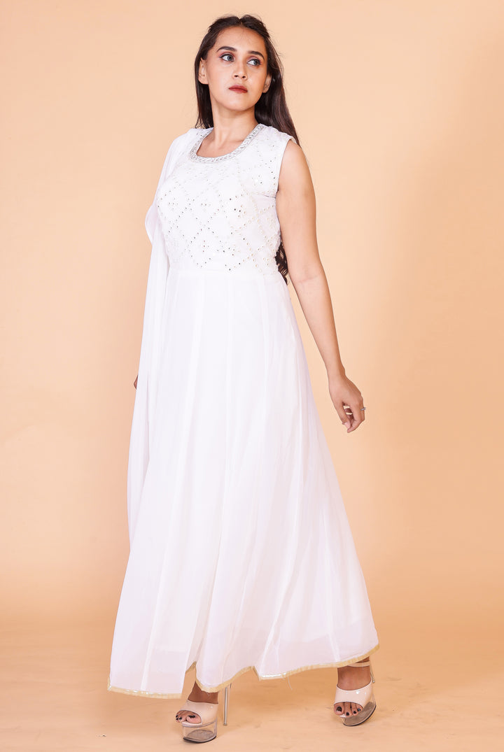 White Mirror work Anarkali Suit