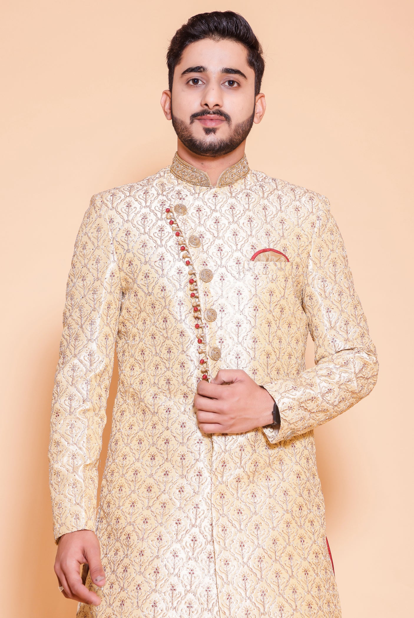 Gold Indo-western suit with gold handwork embroidery all over