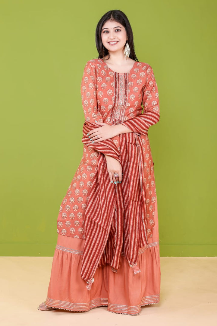 Light Brown Muslin Sharara Suit