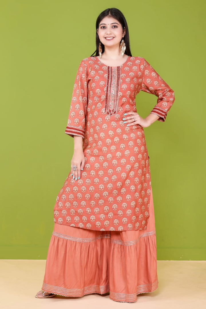 Light Brown Muslin Sharara Suit