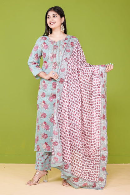 Mint Straight Floral Suit Set