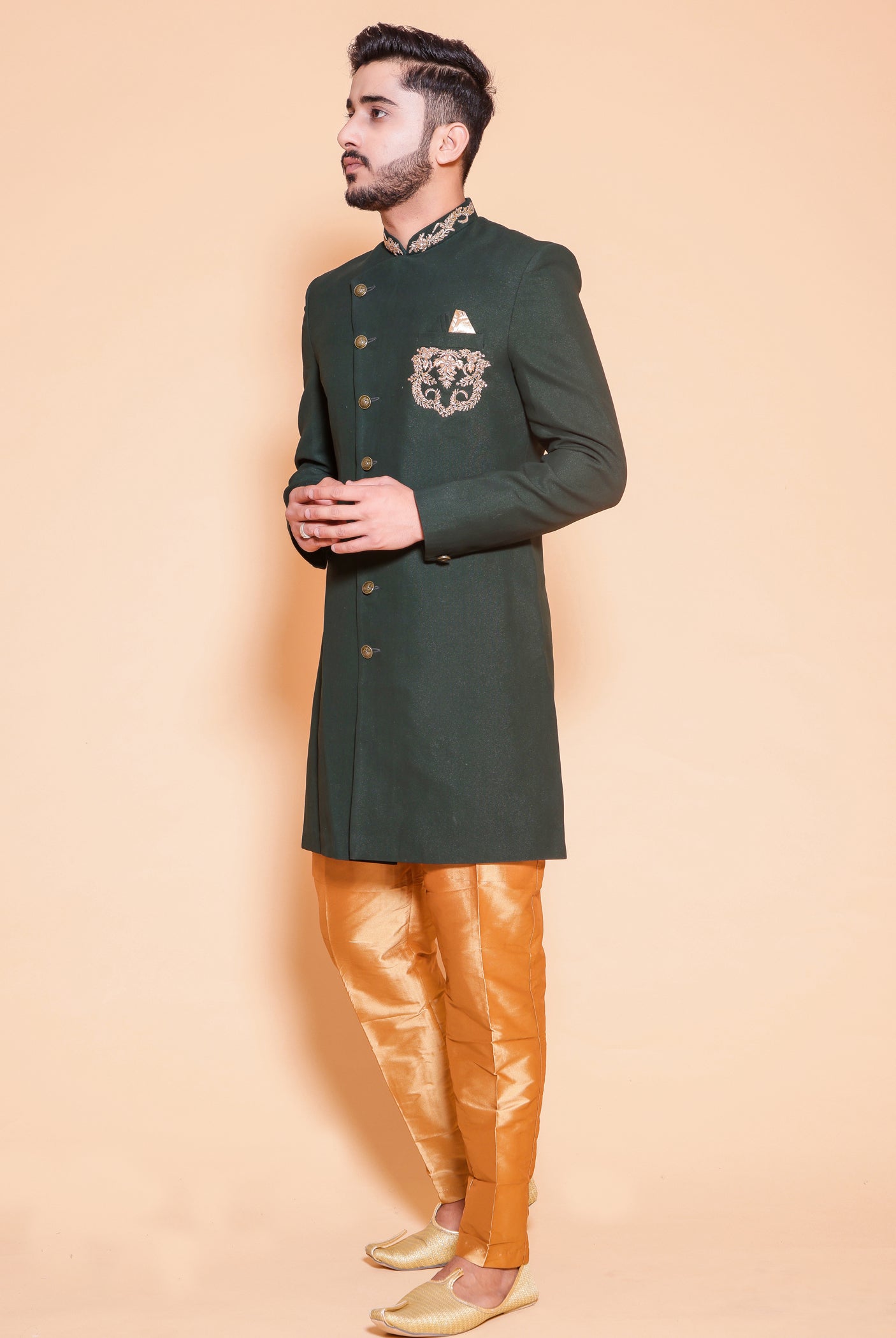 Bottle Green Indo-Western Sherwani Suit